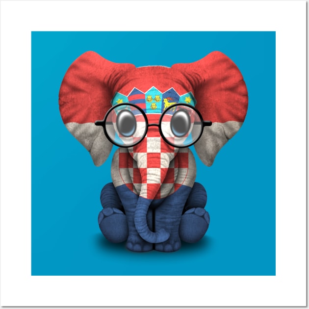 Baby Elephant with Glasses and Croatian Flag Wall Art by jeffbartels